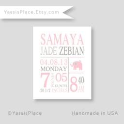 Baby Girl Birth Stats Print, Pink Gray Wall Art For Nursery, Little Announcement Personalized Keepsake Baby Gift - thumbnail 2