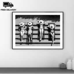 Vintage Girls Sunbathing Lounge Print, Luxury Fashion, Fine Art Photography Wall Art, Museum Quality Classic Black & White Poster - thumbnail 1