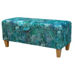 Teal Botanical Storage Bench - Nature-Inspired Ottoman Handmade in Britain