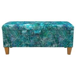 Teal Botanical Storage Bench - Nature-Inspired Ottoman Handmade in Britain - thumbnail 3