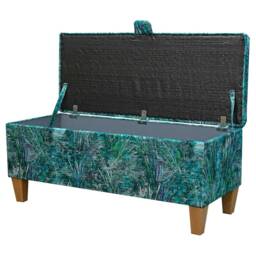 Teal Botanical Storage Bench - Nature-Inspired Ottoman Handmade in Britain - thumbnail 2