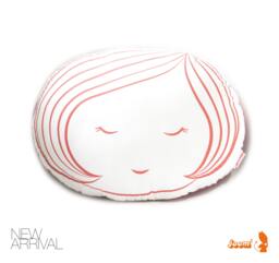 Limited Edition Girl Face Plush Pillow in Coral Pink Print
