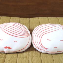 Limited Edition Girl Face Plush Pillow in Coral Pink Print - thumbnail 4