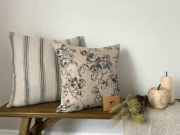 Flowers & Stripes - Charcoal Pattern Linen Modern Farmhouse Cushion Cover Bundle - thumbnail 1