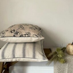 Flowers & Stripes - Charcoal Pattern Linen Modern Farmhouse Cushion Cover Bundle - thumbnail 2