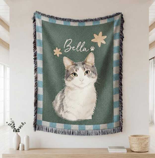Custom Pet Photo Woven Blanket, Memorial Cat Gifts For Lovers - image 1
