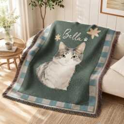 Custom Pet Photo Woven Blanket, Memorial Cat Gifts For Lovers - thumbnail 3