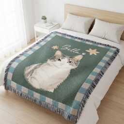 Custom Pet Photo Woven Blanket, Memorial Cat Gifts For Lovers - thumbnail 2