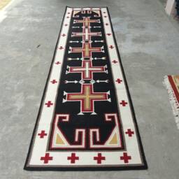 Navajo Runner Rug Hand Woven Southwestern Native American Tribal Style Wool Transitional Area Rug, 3' X 10' Black White Kilim - thumbnail 2