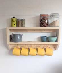 Rustic Reclaimed Wooden Kitchen Mug Shelf With Double For Extra Storage, Great Spices, Coffee Equipment, Jars Etc - thumbnail 1