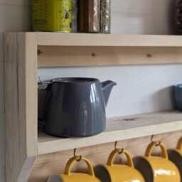 Rustic Reclaimed Wooden Kitchen Mug Shelf With Double For Extra Storage, Great Spices, Coffee Equipment, Jars Etc - thumbnail 3