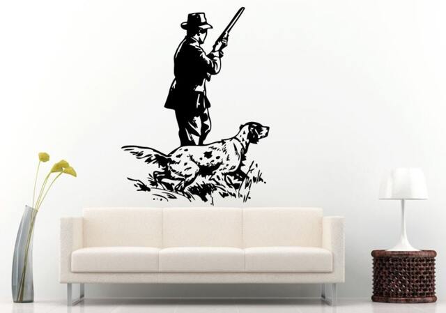 Hunter With His Hunting Bread Dog On A Hunt Rifle Wall Decal Vinyl Sticker Mural Room Decor L731 - image 1