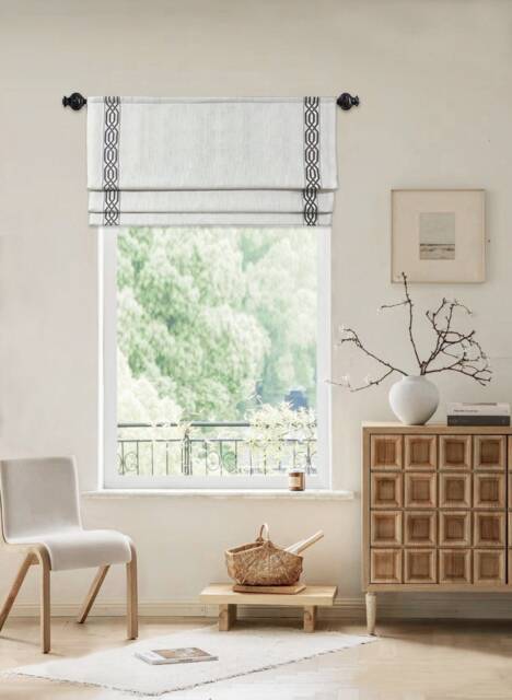 85 Colors, Faux - Fake Flat Roman Shade Valance With Decorative Trim, Window Treatment, Custom Faux Shade, Cafe Curtains, Window Covering - image 1