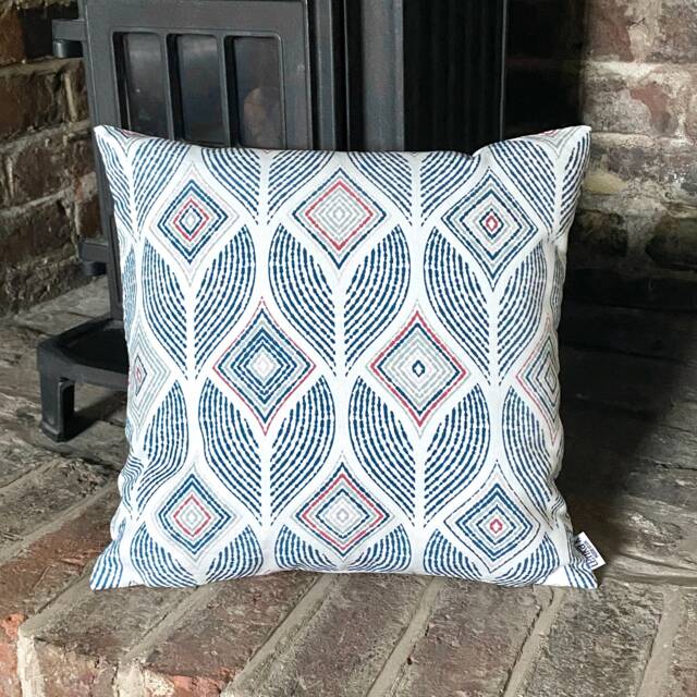 939. Handmade Artemis Indigo - Art Deco 100% Cotton Cushion Cover, Various Sizes - image 1