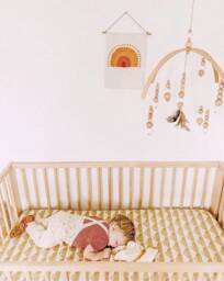 Boho Baby Mini Crib Sheet Mustard Beige Cotton Bedding - thumbnail 3
