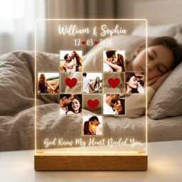 Custom Couple Photo Led Night Light, Personalized Heart Collage Lamp, Couples Anniversary Valentine Gift, Romantic Acrylic Plaque - thumbnail 3