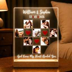 Custom Couple Photo Led Night Light, Personalized Heart Collage Lamp, Couples Anniversary Valentine Gift, Romantic Acrylic Plaque - thumbnail 2