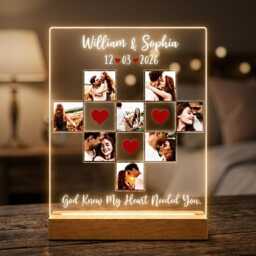 Custom Couple Photo Led Night Light, Personalized Heart Collage Lamp, Couples Anniversary Valentine Gift, Romantic Acrylic Plaque