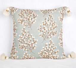 Light Blue Floral Embroidered Pillow Cover, Gold Zardosi Accents - Bmcc305