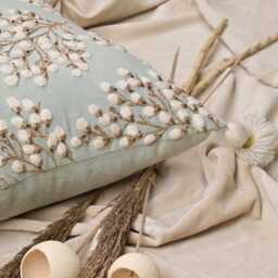 Light Blue Floral Embroidered Pillow Cover, Gold Zardosi Accents - Bmcc305 - thumbnail 2