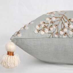 Light Blue Floral Embroidered Pillow Cover, Gold Zardosi Accents - Bmcc305 - thumbnail 4