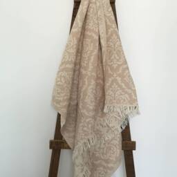 Beige Towel in Royal Motives - Ultrasoft Bath Sarong Stonewashed Cotton Fouta With Fringes Gift For Mother Spa Sheet - thumbnail 2