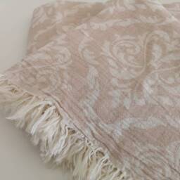 Beige Towel in Royal Motives - Ultrasoft Bath Sarong Stonewashed Cotton Fouta With Fringes Gift For Mother Spa Sheet - thumbnail 4