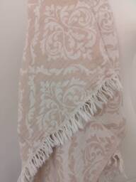 Beige Towel in Royal Motives - Ultrasoft Bath Sarong Stonewashed Cotton Fouta With Fringes Gift For Mother Spa Sheet