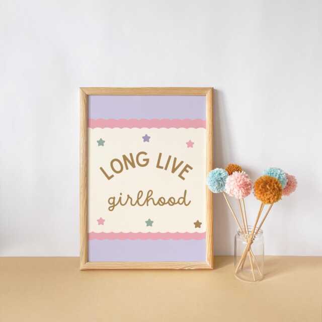 Long Live Girlhood Bright Pastel Print For Girls Bedroom, Nursery Or Playroom - Only - image 1
