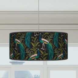Handmade Peacock-Inspired Pendant Lamp Shade - Black, Turquoise & Teal, Elegant Lighting For Modern Spaces - thumbnail 2