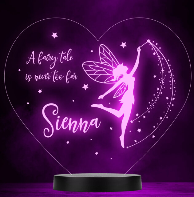 Girls Beautiful Fairy Stars Heart Personalised Colour Change Lamp Night Light - image 1