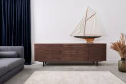 Veneer Walnut Long Tv Cabinet With 4 Doors Sideboard in Modern Mid-Century Style For Living Room Or Bedroom Livlo O-S08