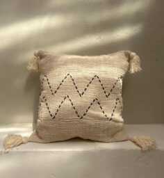 Boho Pillow Cover, Moroccan Cushion, Handmade Woven Textile, Tribal Neutral Farmhouse Decor - thumbnail 1