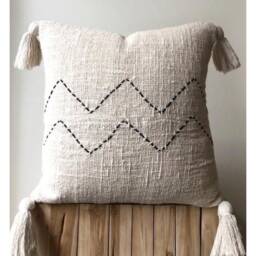 Boho Pillow Cover, Moroccan Cushion, Handmade Woven Textile, Tribal Neutral Farmhouse Decor - thumbnail 4