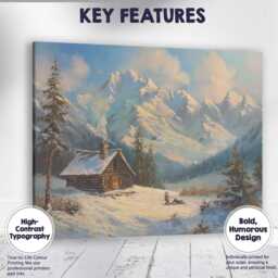 Snowy Mountain Cabin Winter Landscape Painting Canvas Wall Art Print Decor Picture Ready To Hang - thumbnail 1