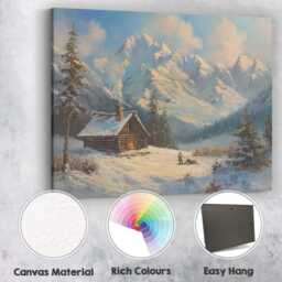 Snowy Mountain Cabin Winter Landscape Painting Canvas Wall Art Print Decor Picture Ready To Hang - thumbnail 2