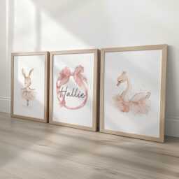 Set Of 3 Personalised Girls Ballet Nursery Prints, Childs Custom Name Poster, Pink Dance Decor Wall Art For Nursery, Bedroom Or Playroom - thumbnail 1