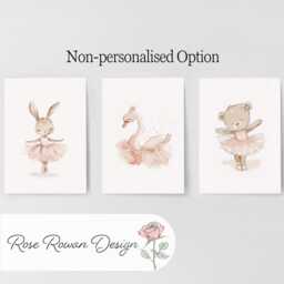 Set Of 3 Personalised Girls Ballet Nursery Prints, Childs Custom Name Poster, Pink Dance Decor Wall Art For Nursery, Bedroom Or Playroom - thumbnail 3