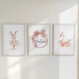 Set Of 3 Personalised Girls Ballet Nursery Prints, Childs Custom Name Poster, Pink Dance Decor Wall Art For Nursery, Bedroom Or Playroom - thumbnail 2