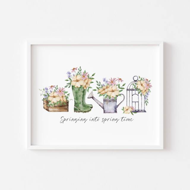 Spring Garden Watercolour Print Floral Landscape Wall Art - Unframed - image 1