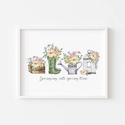 Spring Garden Watercolour Print Floral Landscape Wall Art - Unframed - thumbnail 1