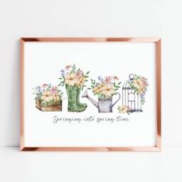 Spring Garden Watercolour Print Floral Landscape Wall Art - Unframed - thumbnail 2