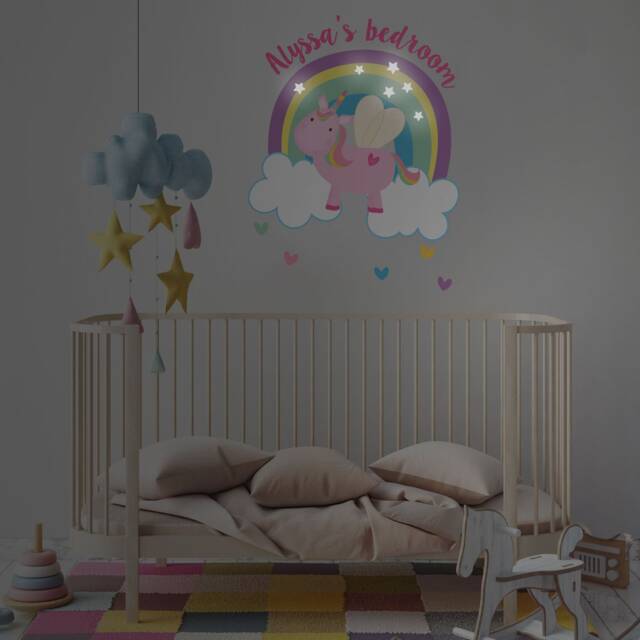Personalised Flying Unicorn & Rainbow Wall Sticker, Decal, Room Decor, Decal - image 1