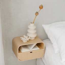 Floating Nightstand With Drawer, Minimalist Wall Mounted Oak Bedside Table, Scandinavian Shelf