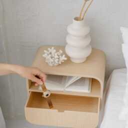 Floating Nightstand With Drawer, Minimalist Wall Mounted Oak Bedside Table, Scandinavian Shelf - thumbnail 2