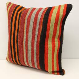 Handmade Kilim Pillow Cover 18x18, Turkish Oriental Design - thumbnail 3