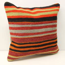 Handmade Kilim Pillow Cover 18x18, Turkish Oriental Design - thumbnail 1