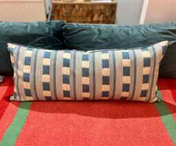 Large Christopher Farr Cloth Piped Lumbar Cushions in Lost & Found