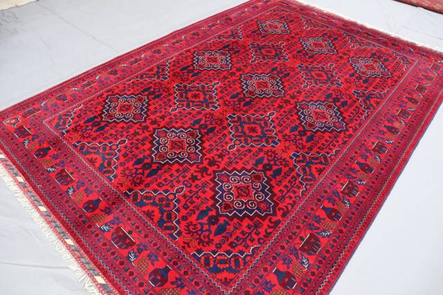 7x10 Large Tribal Rug - Afghan Hand Knotted Veg Dyes Wool Area Turkmen Zir Khaki Old Style Geometric Bukhara Rug Oriental Red Carpet - image 1