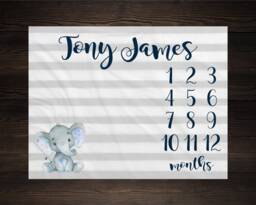 Safari Milestone Blanket Monthly Growth Tracker Soft Fleece Baby Shower Gift Newborn Watch Me Grow Elephant - thumbnail 1